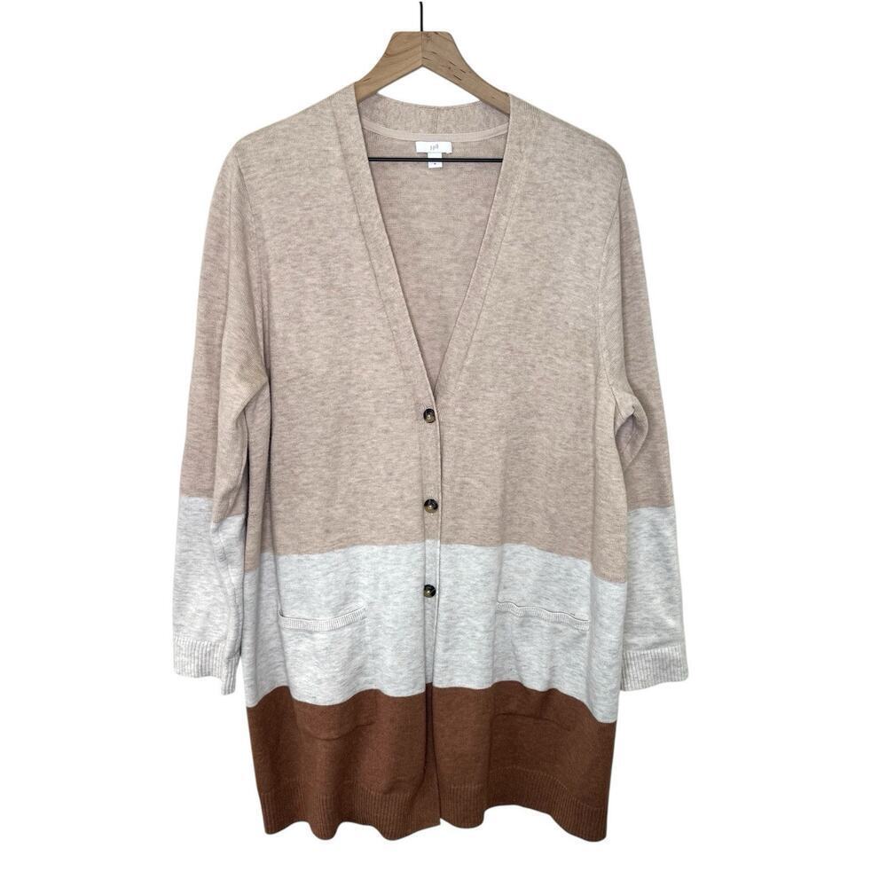 J.Jill Women’s Colorblock Button Front Cardigan Size XL Pockets Comfy